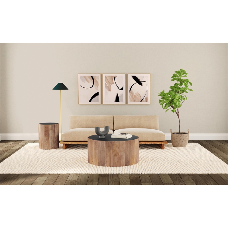 Adrienne Modern Cocktail Table in Black Marble and Natural Wood