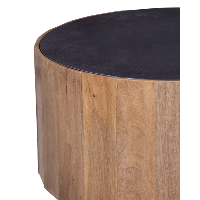 Adrienne Modern Cocktail Table in Black Marble and Natural Wood