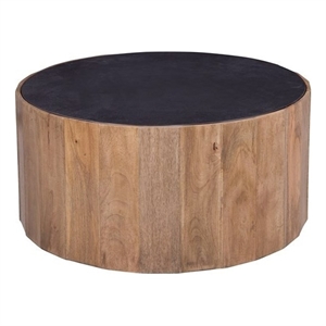 Adrienne Modern Cocktail Table in Black Marble and Natural Wood
