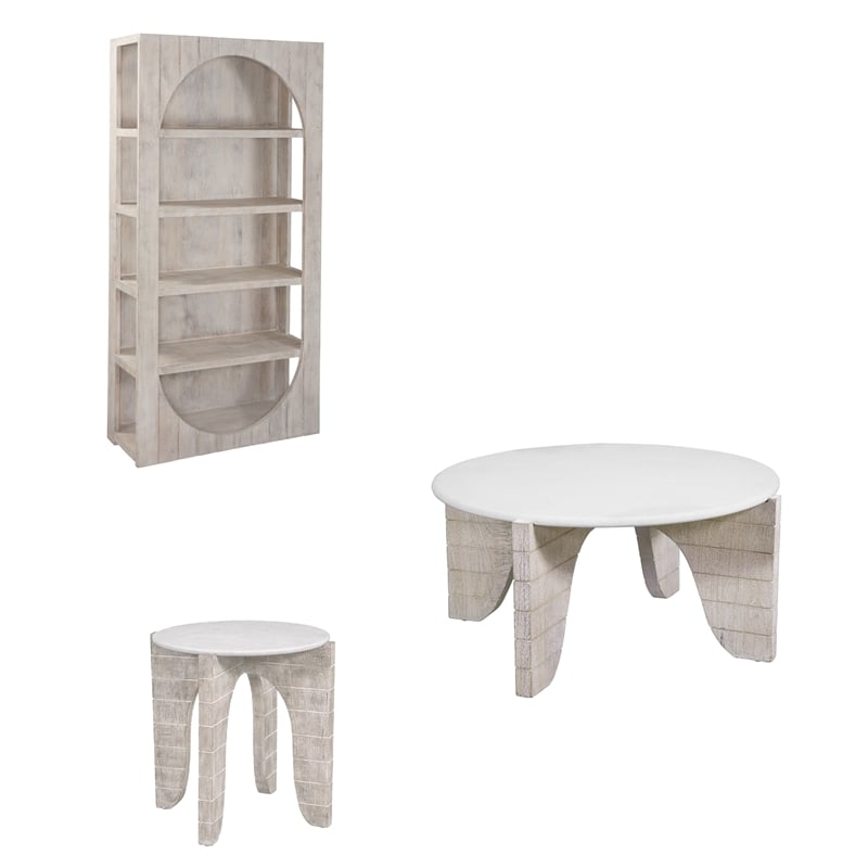 Bali Coastal Modern Round End Table in White Wood
