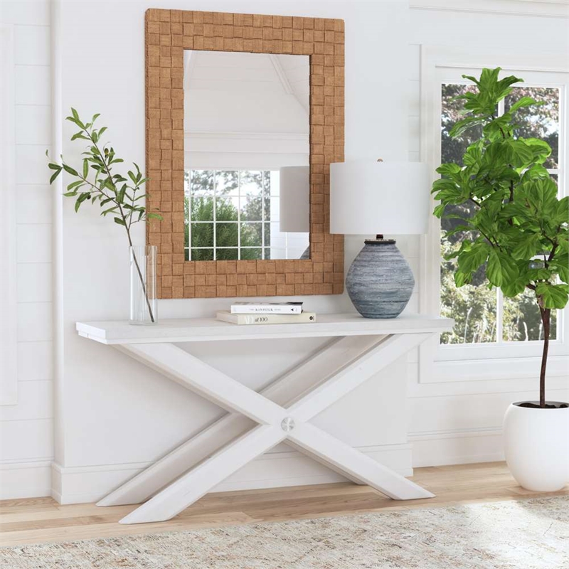Bassett Mirror Nadine Console Table in Bright White Oak/Brushed Nickel