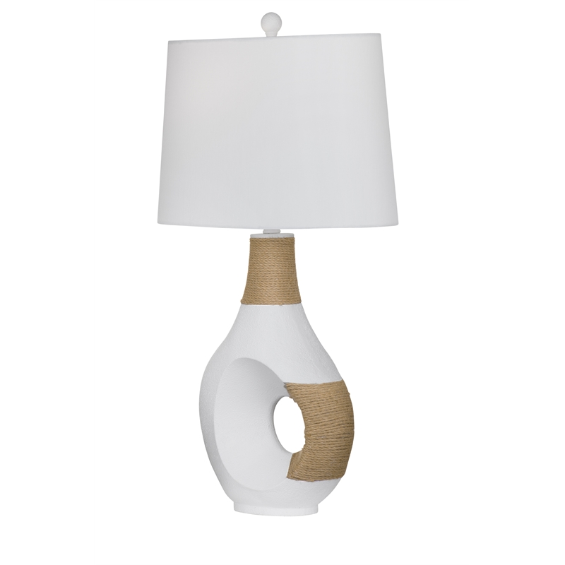White Nigel Table Lamp Resin Rope Geometric Modern