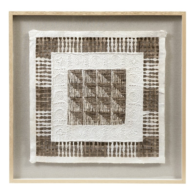 White Brown Taughtrope Wall Art Rice Paper Shadowbox Modern
