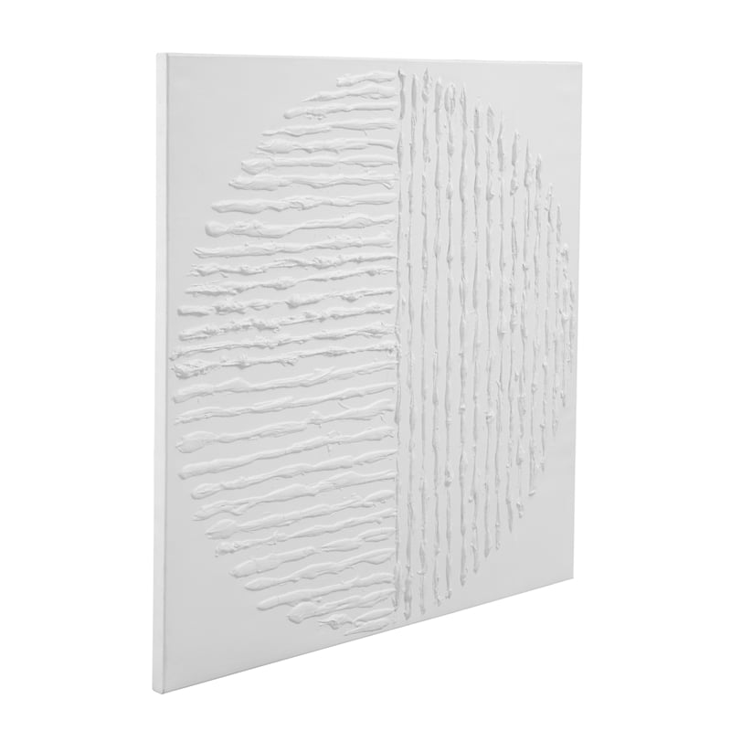White Textured Circle Canvas Art 3D Geometric Minimalist Wall Decor