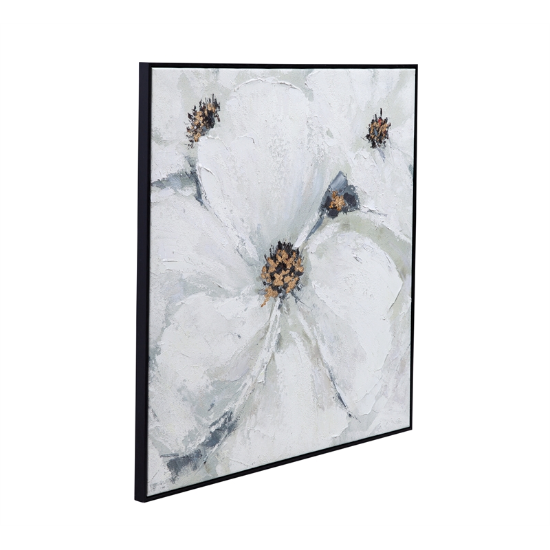 White Dogwood Framed Canvas Floral Black Frame Wall Art