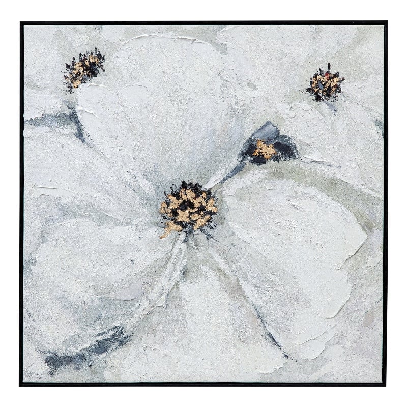 White Dogwood Framed Canvas Floral Black Frame Wall Art