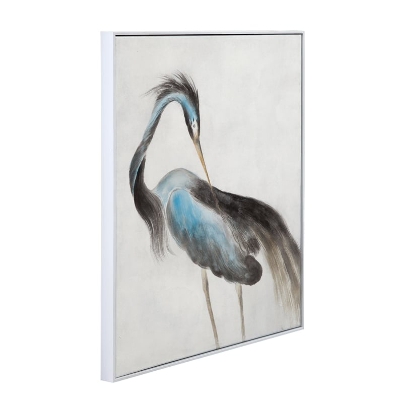 Black Blue Gray Louisiana Heron Framed Canvas White