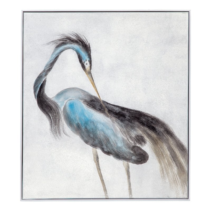 Black Blue Gray Louisiana Heron Framed Canvas White