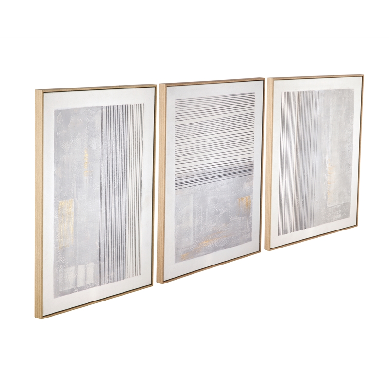Taupe Razi Framed Canvas Set of 3 Light Wood