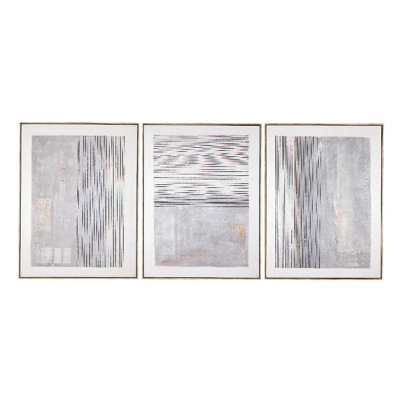 Taupe Razi Framed Canvas Set of 3 Light Wood