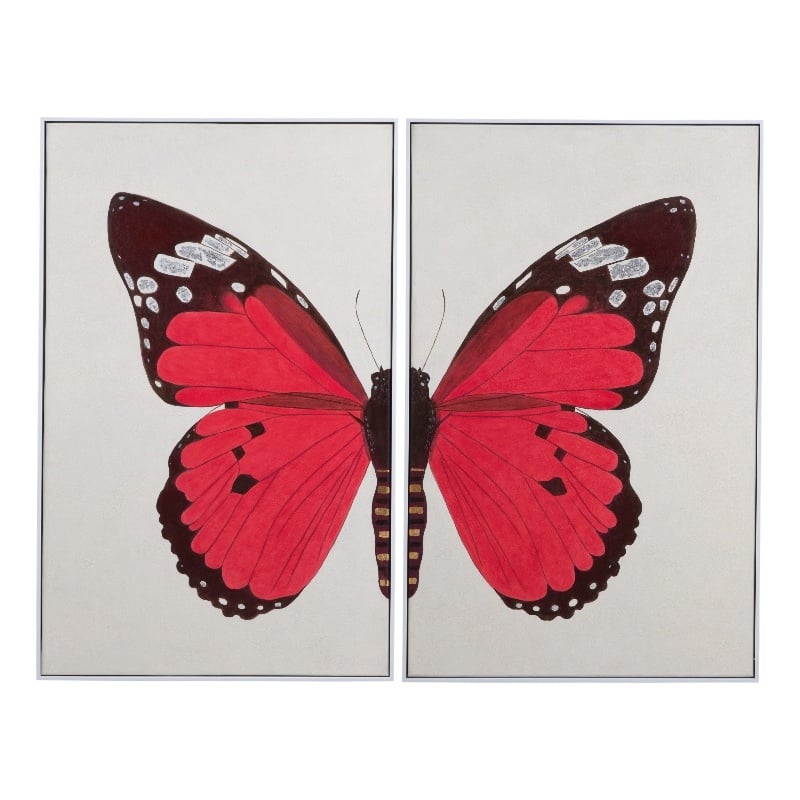 Butterfly Framed Canvas - Set of 2 - Red