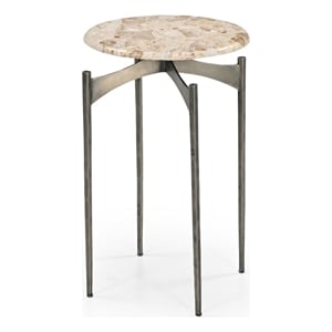 Thea Accent Table - Beige/Antique Nickel