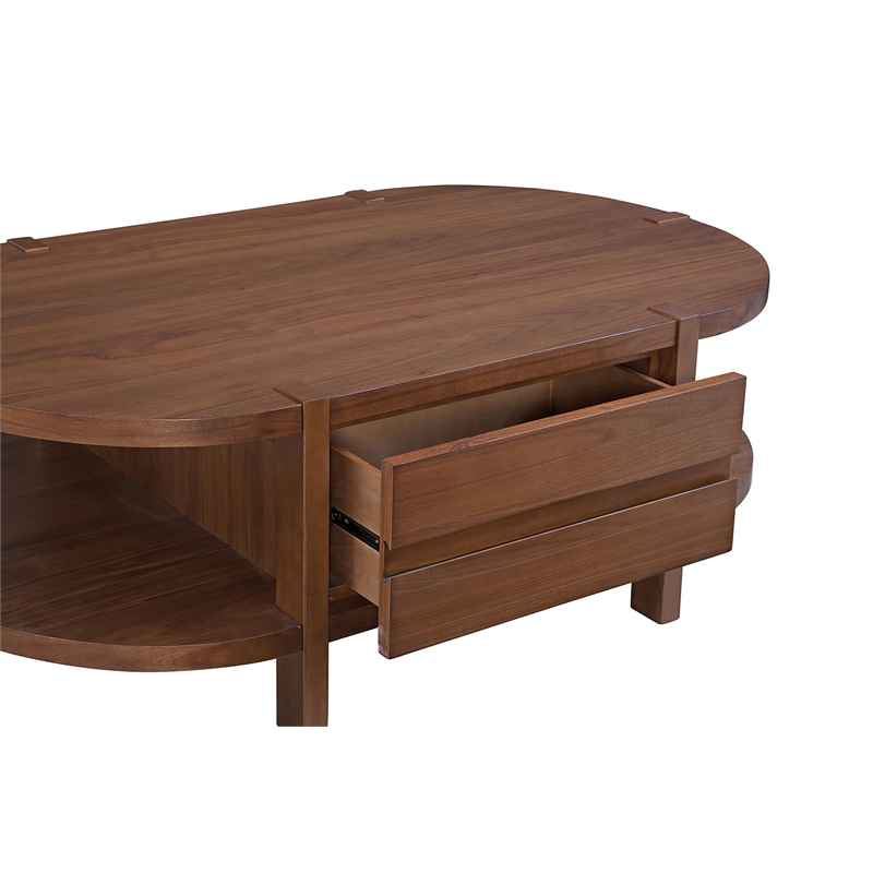 Warm Walnut Winston Cocktail Wood Table Mid Century Modern Storage