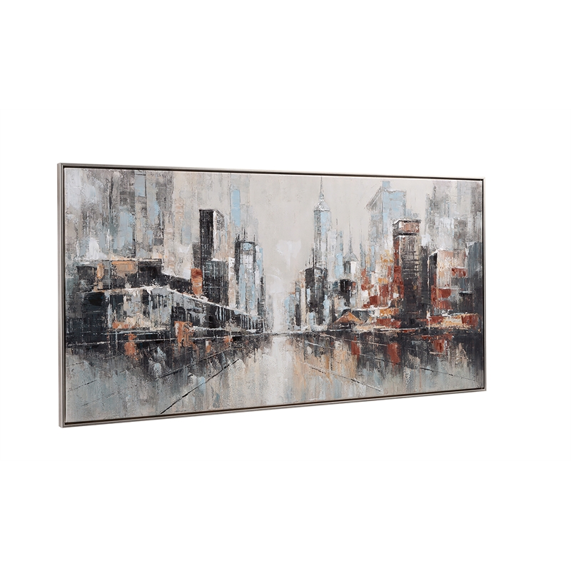 Silver City Scape Canvas Wood Frame Wall Art