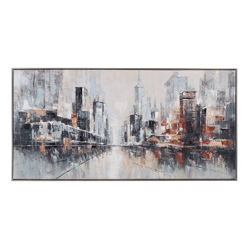 Silver City Scape Canvas Wood Frame Wall Art