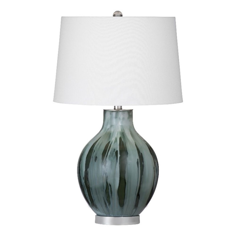 Smoke Glass Mersay Table Lamp White Shade Modern Accent