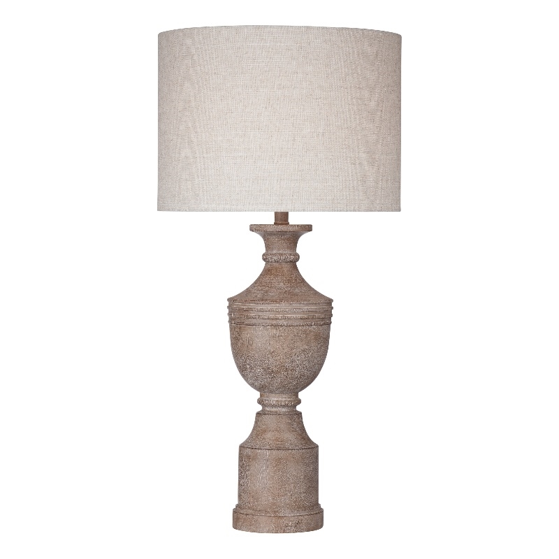 Banff Brown Resin Table Lamp Linen Drum Shade French Country