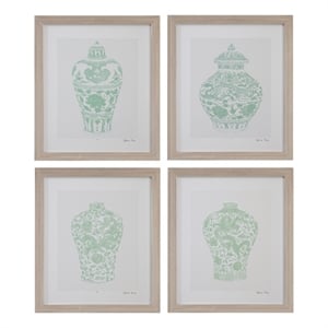 Mint Vases Framed Print Set of 4 - Silver tone/White/Mint/Clear