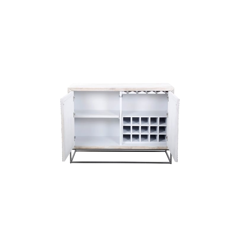 Magnolia Gray Wash Mango Wood Bone Resin Bar Cabinet