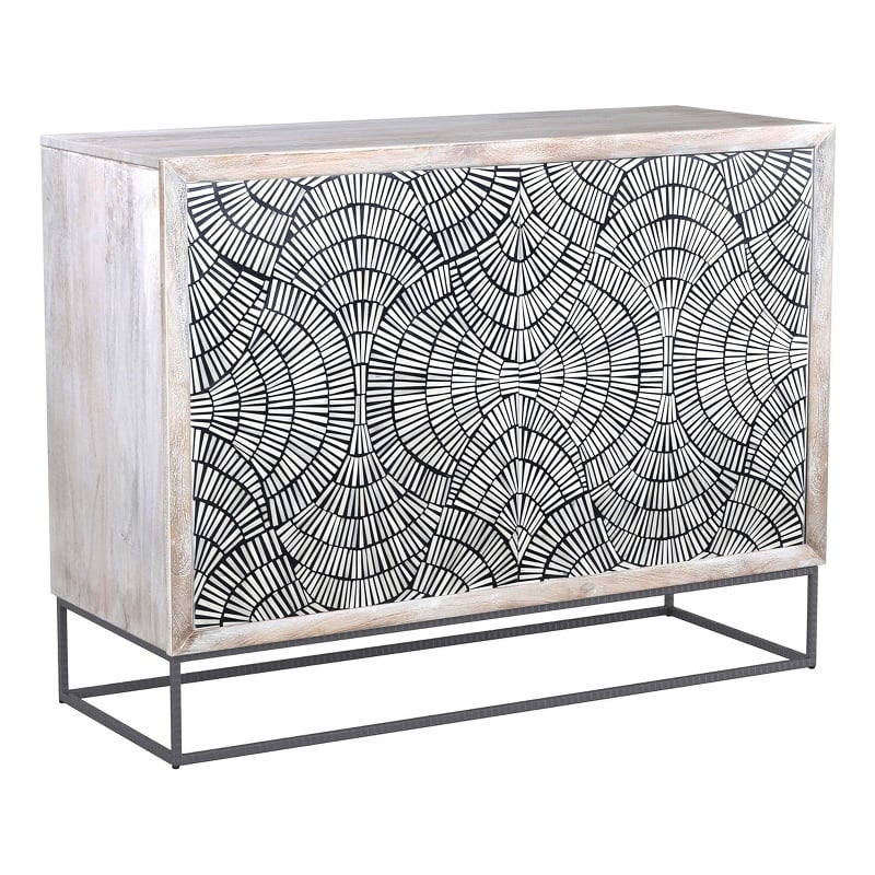 Magnolia Gray Wash Mango Wood Bone Resin Bar Cabinet