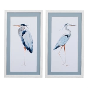 Heron Framed Print - Set of 2 - White/Blue/Clear