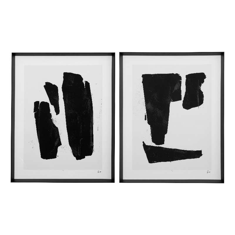 Triple Block Black Wood Framed Print Set of 2 Modern Art