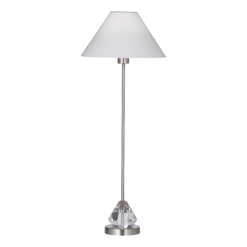 Milford Brushed Steel Silver Crystal Table Lamp White Shade