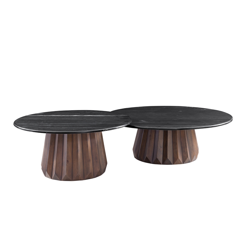 Jennings Black Marble Brown Mango Wood Nesting Cocktail Table