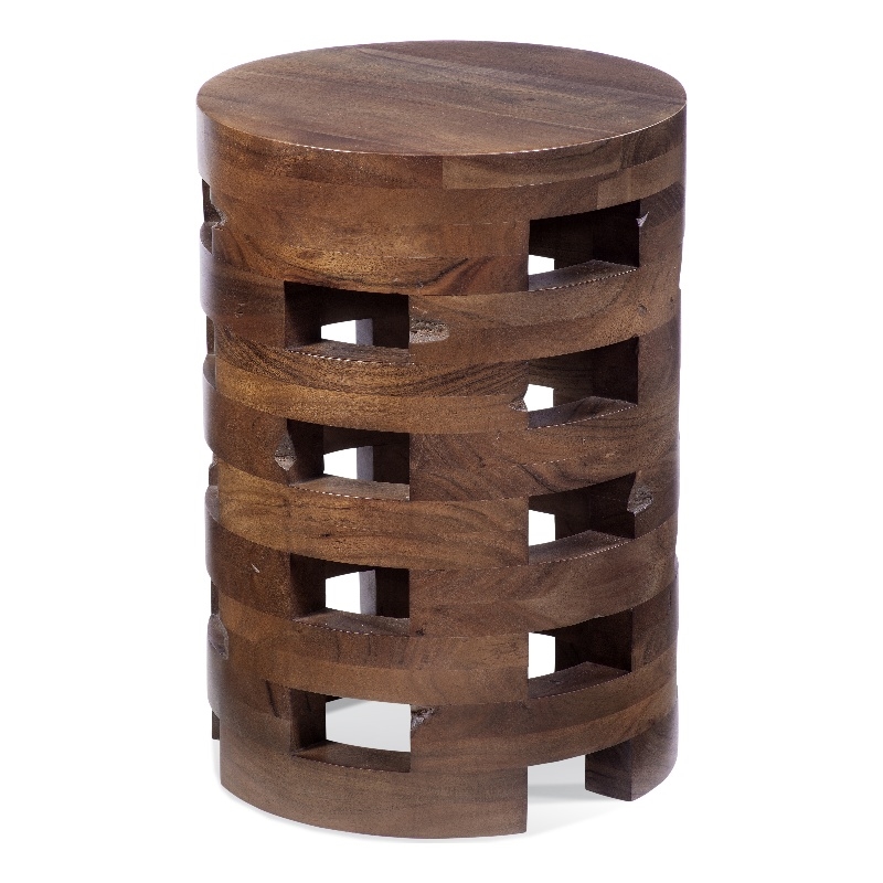 Perazza  Brown Mango Wood Geometric Accent Table Round