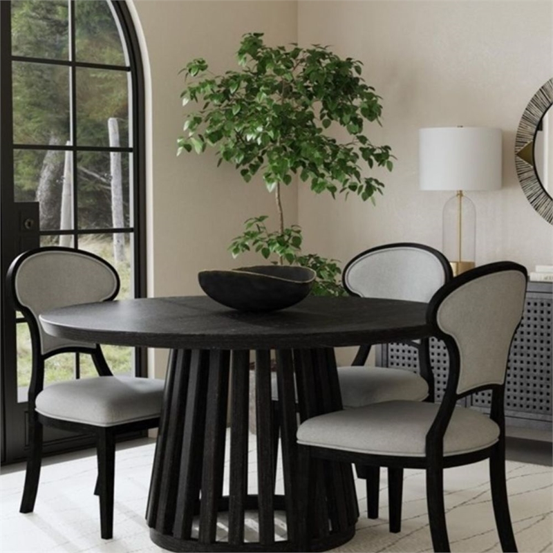 Mateo Black Wood Gray Upholstered Dining Chair Set of 2