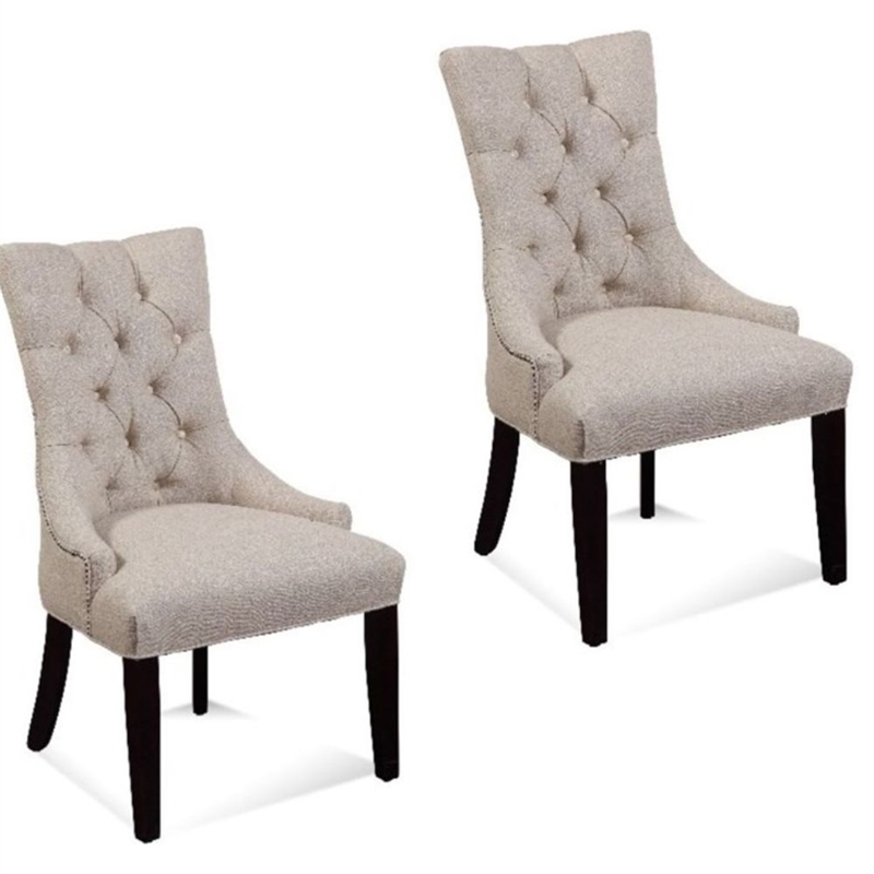 Fortnum Beige II Linen Button Tufted Parsons Wood Chair Set of 2