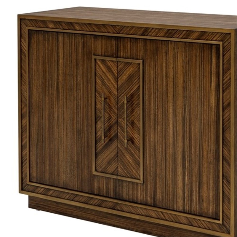 Claudia Zebrano Veneer Hall Brown Wood Cabinet Antique Gold Accents