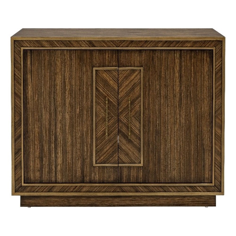 Claudia Zebrano Veneer Hall Brown Wood Cabinet Antique Gold Accents