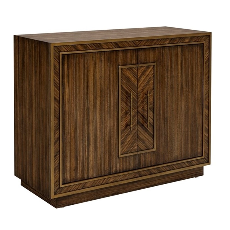 Claudia Zebrano Veneer Hall Brown Wood Cabinet Antique Gold Accents