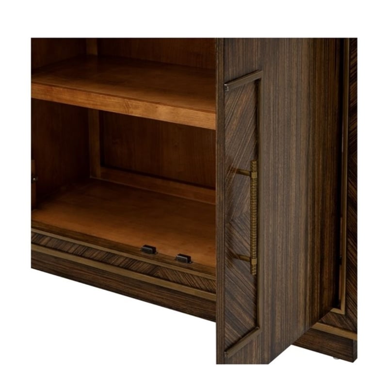 Claudia Zebrano Veneer Hall Brown Wood Cabinet Antique Gold Accents