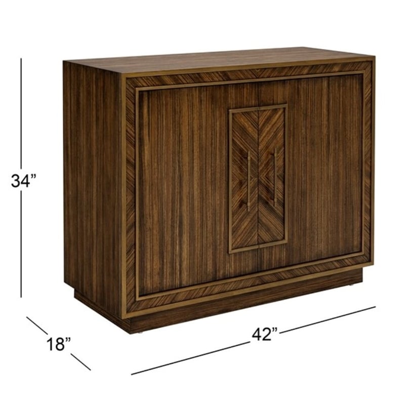 Claudia Zebrano Veneer Hall Brown Wood Cabinet Antique Gold Accents