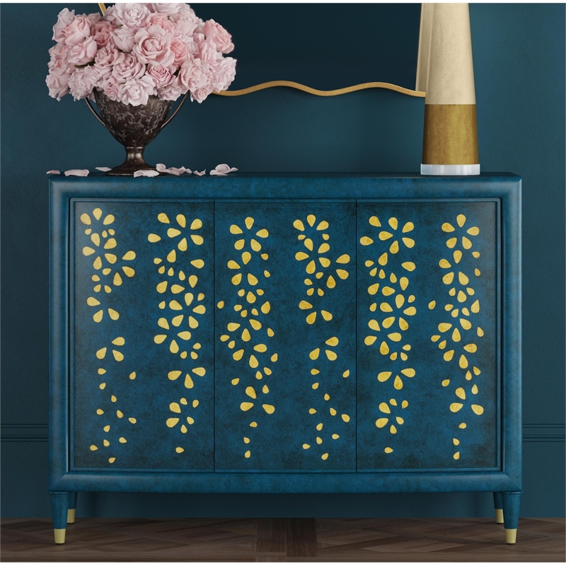 Argento Royal Blue Gold Leaf Hall Cabinet Solid Wood