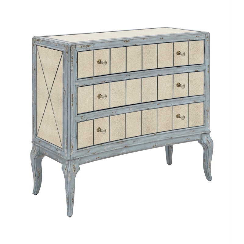 Fontaine Robin Cream Wood  Hall Chest with Mirror Accents