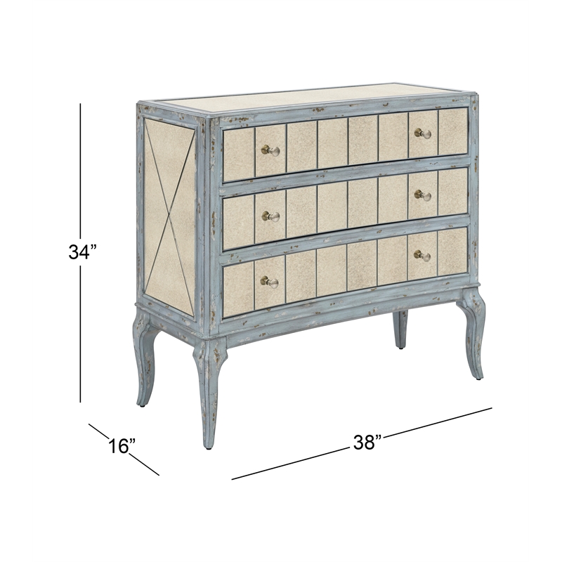 Fontaine Robin Cream Wood  Hall Chest with Mirror Accents