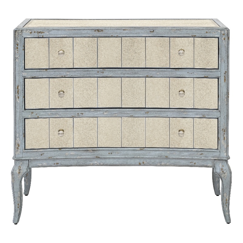 Fontaine Robin Cream Wood  Hall Chest with Mirror Accents