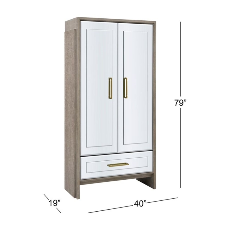 Lansing Cerused Grey Oak Tall Bar Cabinet Mirrored Wood Gold