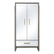 Lansing Cerused Grey Oak Tall Bar Cabinet Mirrored Wood Gold