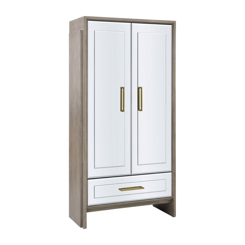 Lansing Cerused Grey Oak Tall Bar Cabinet Mirrored Wood Gold
