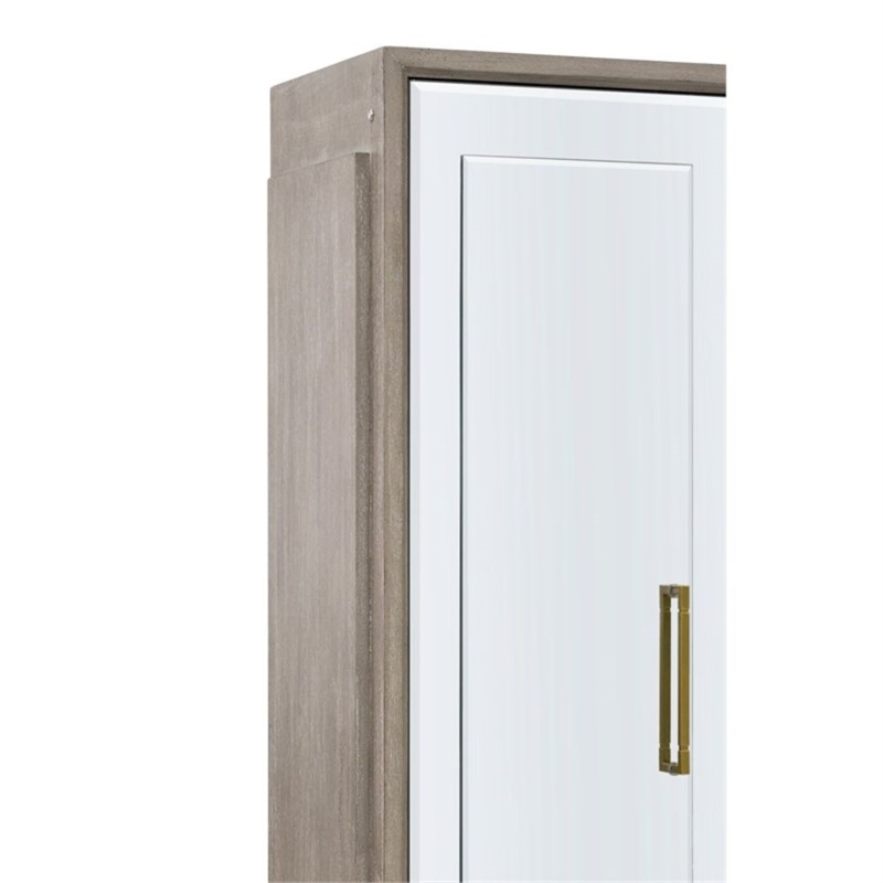 Lansing Cerused Grey Oak Tall Bar Cabinet Mirrored Wood Gold