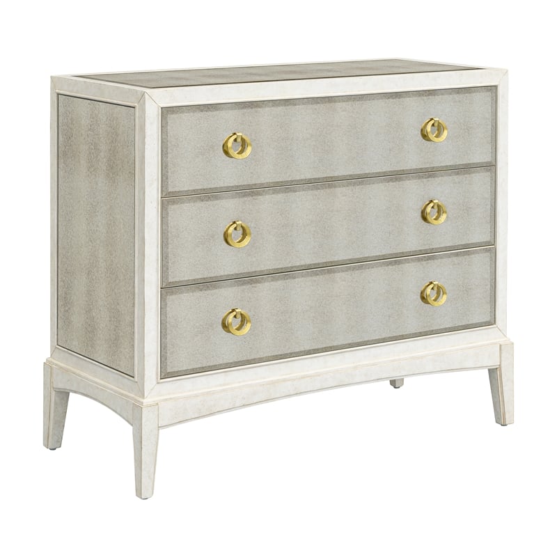 Kiara Antique Cream Hall Chest Mirrored Accent Storage Wood Cabinet
