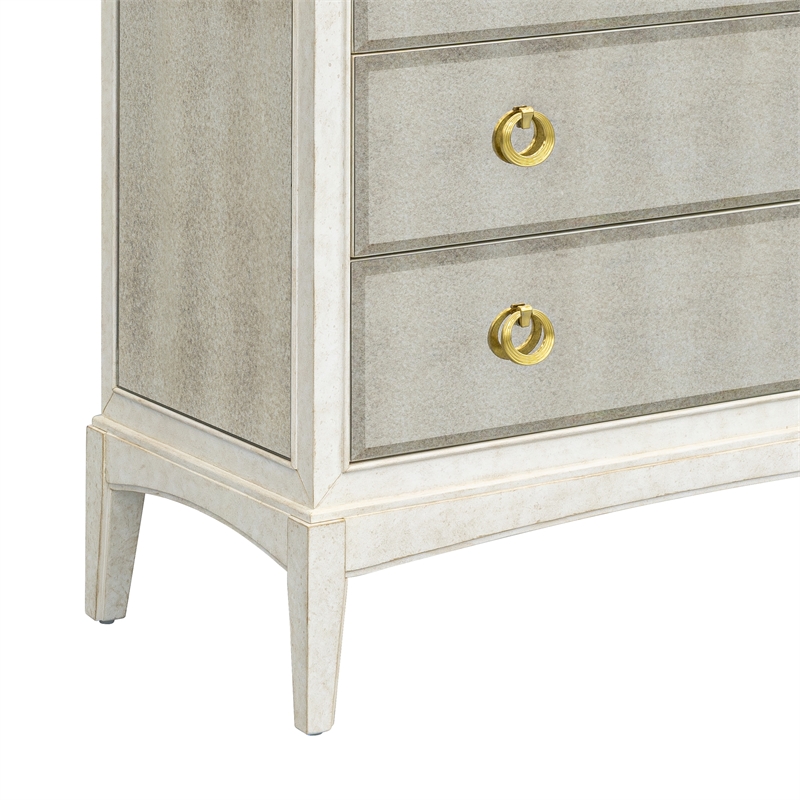 Kiara Antique Cream Hall Chest Mirrored Accent Storage Wood Cabinet