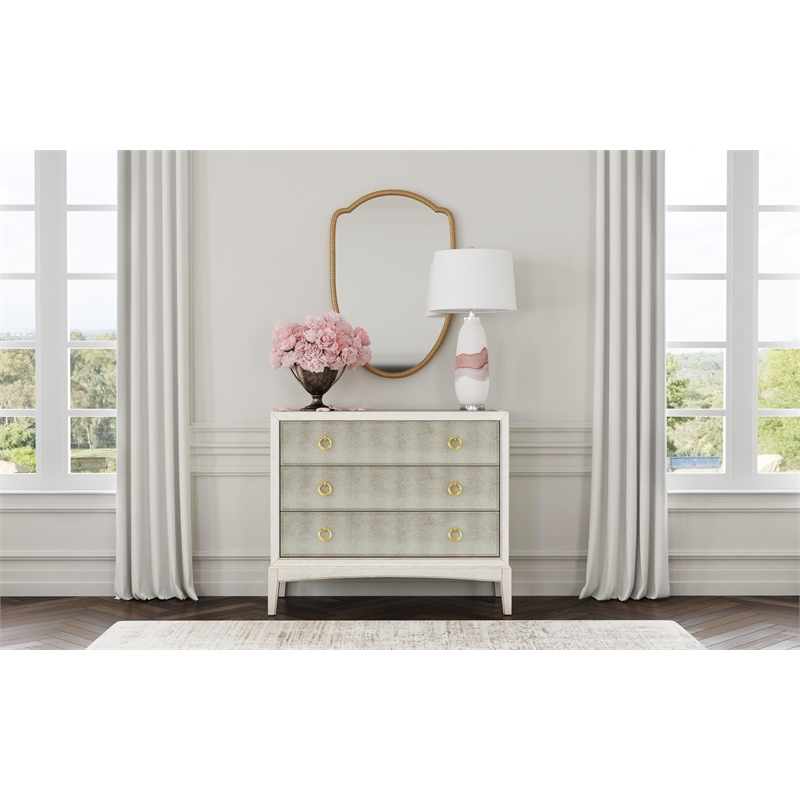 Kiara Antique Cream Hall Chest Mirrored Accent Storage Wood Cabinet