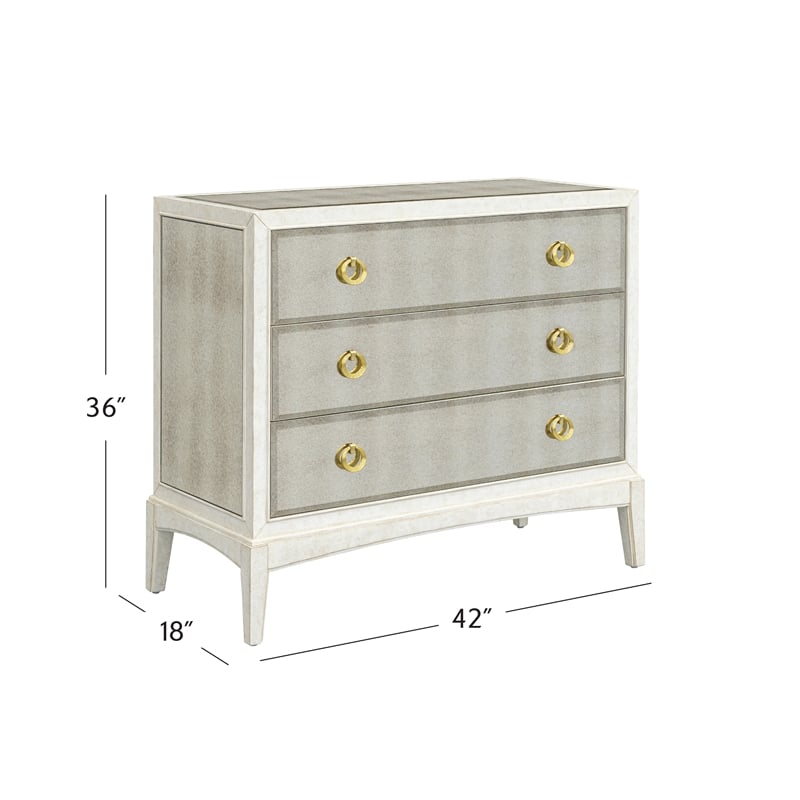 Kiara Antique Cream Hall Chest Mirrored Accent Storage Wood Cabinet