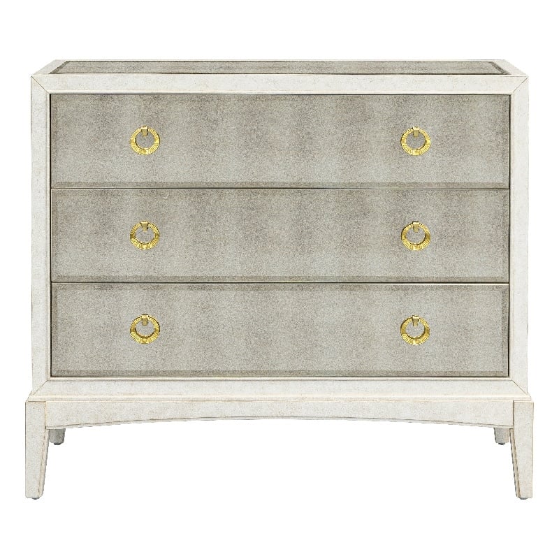 Kiara Antique Cream Hall Chest Mirrored Accent Storage Wood Cabinet