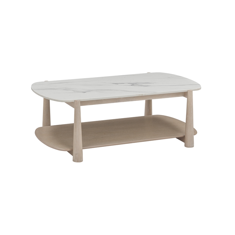 Horizons White Marble White Oak Coffee Table with Casters